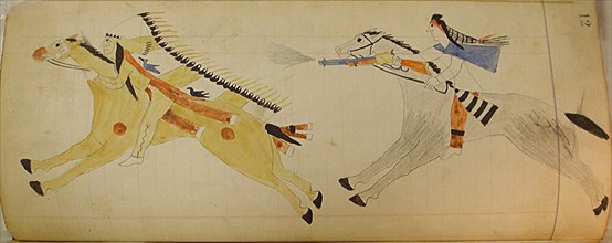 Maffet Ledger: Two Mounted Indians, ca. 1874-81.