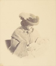 [Vignetted portrait, woman holding a baby], 1850s-60s.