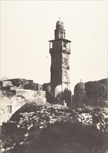 Jérusalem, Enceinte du Temple, Angle Nord-Ouest et minaret élevé en l'an 697 de l'Hégire, 1854.