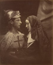 Sir Galahad and the Pale Nun, 1874. A photographic illustration to Alfred Tennyson's "Idylls of the King"; a series of narrative poems based on the legends of King Arthur.