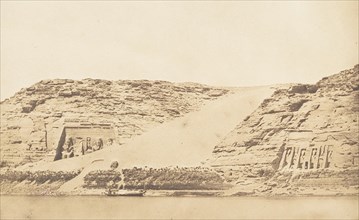 Vue générale des Spéos de Phré et d'Athor, à Abousembil, prise de l'ile, March 29, 1850.