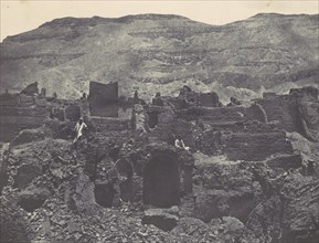 Thebes. Médinet-Habou. Ruines de la ville de Papa, 1850.