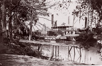 Pontoon Bridge at Deep Bottom, James River, 1864. Formerly attributed to Mathew B. Brady.
