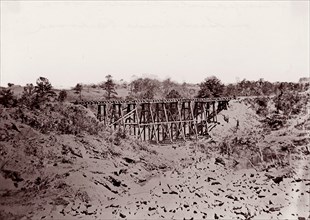 Confederate Trestle Work on Alexandria Railroad, 1861-65. Formerly attributed to Mathew B. Brady.