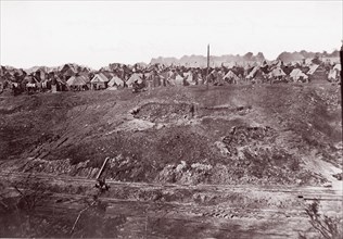 Camp of Construction Corps, U.S. Military Railroad at City Point, 1861-65. Formerly attributed to Mathew B. Brady.