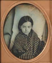 [Young Girl Wearing Gingham Shawl, Resting on Pillow], 1853-56.