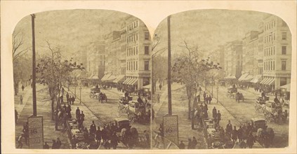 Broadway with horse-drawn carriages, ca. 1860s.