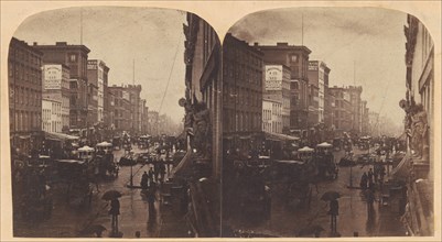 Broadway in the Rain, likely taken from 308 or 310 Broadway, New York City, ca. 1860s.