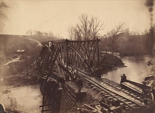 Part of Construction Corps Building New Military Truss Bridge Across Bull Run, April 1863.