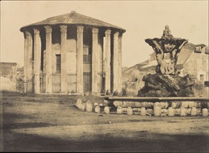 Temple of Vesta and Fountain, Piazza Bocca della Verita, ca. 1855.