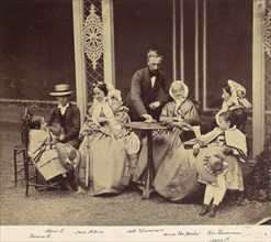 [Group Portrait of Five Adults and Two Children in a Garden], 1850s-60s.