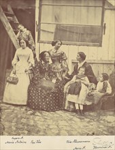 [Group Portrait of Four Women and Three Children], 1850s-60s.