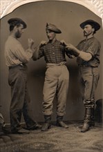 Two Men in Boxing Stance, a Third Man Adjusting One Man's Form, 1860s-80s.