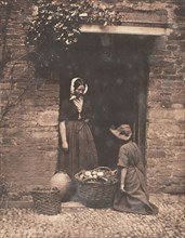 [Two Women, One Kneeling and One Standing, Looking into Basket Filled with Vegetables], 1853-56.