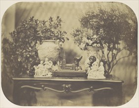 [Table Top Still Life with Model Cathedral and Small Sculptures], ca. 1856.