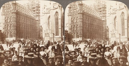 Group of 3 Stereograph Views of Belgium, 1890s-1910s. (The Town Hall, splendidly sculptured, and young Belgians of to-day, Louvain).
