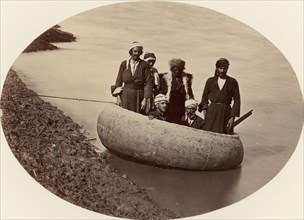 Six Men in a Round Boat, Baghdad, ca. 1870.