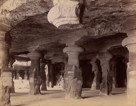 Pillars in the Monolithic Temple at Elephanta, Near Bombay, 1860s-70s.
