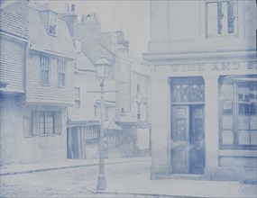 [Street with Lamp Post and Wine Shop], 1850s.