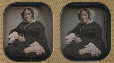 Older Woman Wearing Flowered Bonnet, 1850s.