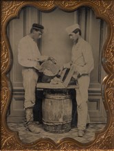 Two Plasterers Mixing Plaster, 1870-80s.