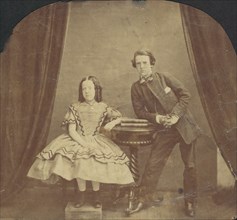 Young Girl, Seated, with Young Boy, Leaning on Table, 1860s.