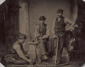 Three Plumbers with Pipes and Tools, 1870s-80s.