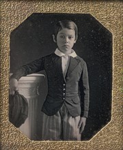 Boy Holding Cap, Resting Arm on a Column, 1840s.