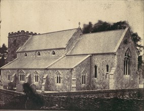 St. Cyriac Church at Lacock Abbey, Ghost Figure of Man in a Top Hat in Foreground, 1850s.