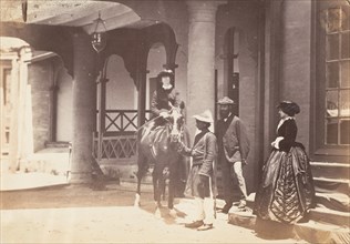 [Group Portrait: (L to R)Lady Canning, Major Jones and Lady Campbell, Barnes Court, Simla], 1860.
