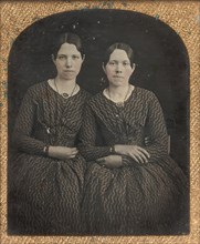 Two Seated Young Women Identically Dressed, 1840s.