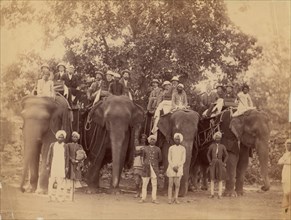 Four Elephants with Western Travellers and Attendants, Jaipur, India, 1860s-70s.