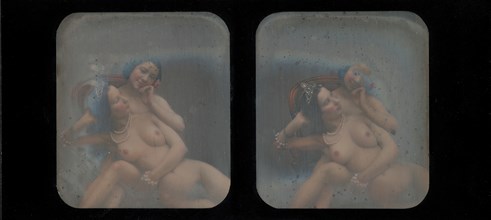 [Stereographic View of Two Nude Women], 1840s.