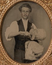 Man Riving Wood with Froe and Club, 1860s.