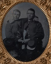 Two Union Soldiers Holding Hands, Arms Around Each Other's Shoulders, 1860s.