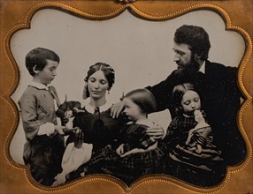 Informal Studio Portrait of Young Family with Three Children, 1850s-60s.