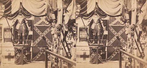 225 Stereographs of United States Architecture, 1850s-90s. [The Great Metropolitan Sanitary Fair. No. 1702. The Department of Arms and Trophies. Showing Confederate Battle Flags, Suit of Ancient Armor...
