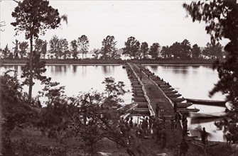 Pontoon bridge across James River, ca. 1864. Formerly attributed to Mathew B. Brady.