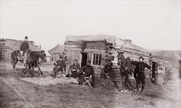 Headquarters, Co. F, 11th Rhode Island Infantry, Miner's Hill, Virginia, 1862. Formerly attributed to Mathew B. Brady.