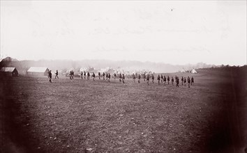 Camp of 34th Massachusetts Infantry, Miner's Hill, VA. Skirmish Drill., 1862-63. Formerly attributed to Mathew B. Brady.
