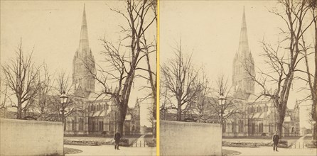 Group of 17 Early Stereograph Views of British Churches, 1850s-1910s.[Salisbury Cathedral].