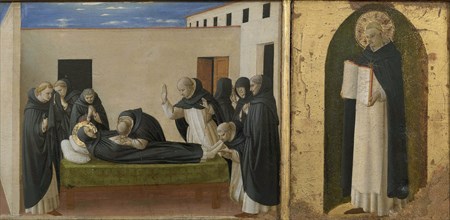 Death of Saint Dominic and Saint Thomas Aquinas. Cortona Polyptych (detail of the predella), c1437. Creator: Angelico, Fra Giovanni, da Fiesole (ca. 1400-1455).