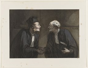Deux avocats: la poignée de main (Two lawyers: the handshake). Creator: Daumier, Honoré (1808-1879).