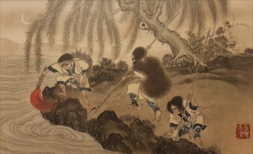 Fishing with a lighted torch. From the series The Ainu, Second Half of the 19th cen.. Creator: Hirasawa, Byozan (1822-1876).
