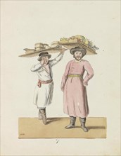 Fruit seller and peasant selling cheese and herring (From the series The St. Petersburg...), 1799. Creator: Geissler, Christian Gottfried Heinrich (1770-1844).