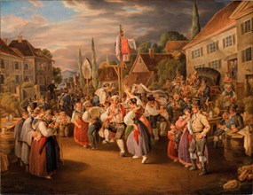 Harvest festival with rooster dance, 1839. Creator: Pflug, Johann Baptist (1785-1866).