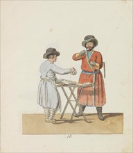 Kissel vendor and manorial coachman (From the series The St. Petersburg Peddlers), 1799. Creator: Geissler, Christian Gottfried Heinrich (1770-1844).