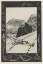 On the Tracks (Auf den Schienen), plate 8 from the portfolio On Death, Part I, Opus XI, 1897. Creator: Klinger, Max (1857-1920).