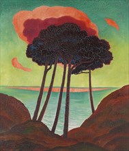 Pine trees with a red cloud, c. 1909. Creator: Wunderwald, Gustav (1882-1945).