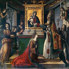 Saint John the Evangelist Appearing to Empress Galla Placidia, ca 1490-1510. Creator: Rondinelli, Niccolò (c. 1468-c. 1520).